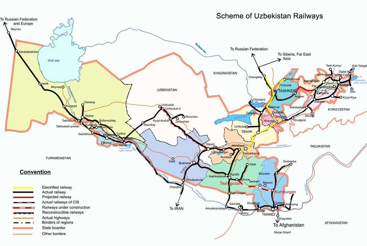 उज़्बेकिस्तान रेलवे मानचित्र