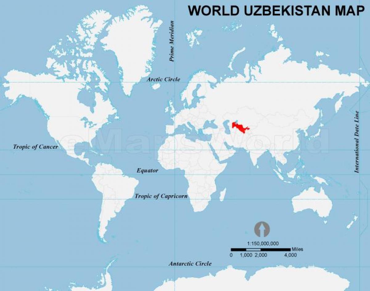 उज़्बेकिस्तान स्थान पर दुनिया के नक्शे