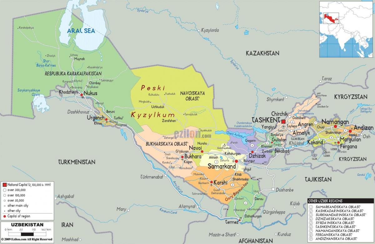 नक्शे के उज़्बेकिस्तान
