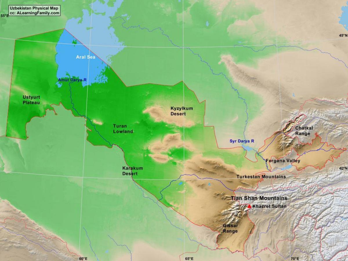 नक्शा उजबेकिस्तान की शारीरिक
