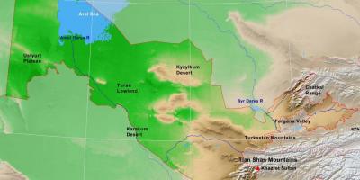 नक्शा उजबेकिस्तान की शारीरिक